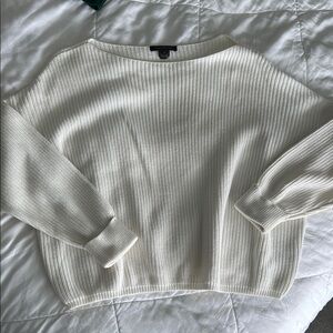 French Connection White Crew Neck Sweater with Ribbed Texture